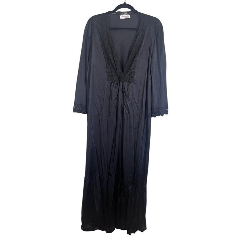 Vassarette Intimates L Black Robe‎ Nightgown Vintage Retro Feminine Sexy Wedding